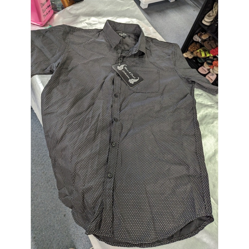 Marx &‎ Dutch Collection men L black button front shirt with design pocket NWT
